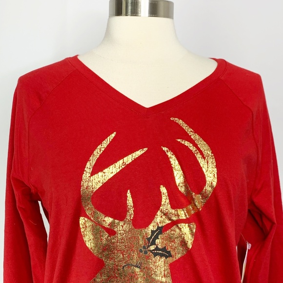 St John's Bay Womens Holiday Red T-Shirt Size M - Picture 3 of 6